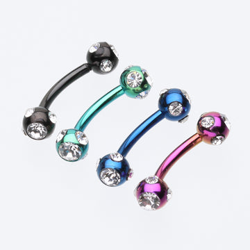 Detail View 1 of Colorline PVD Aurora Gem Ball Curved Barbell Eyebrow Ring-Blue/Clear